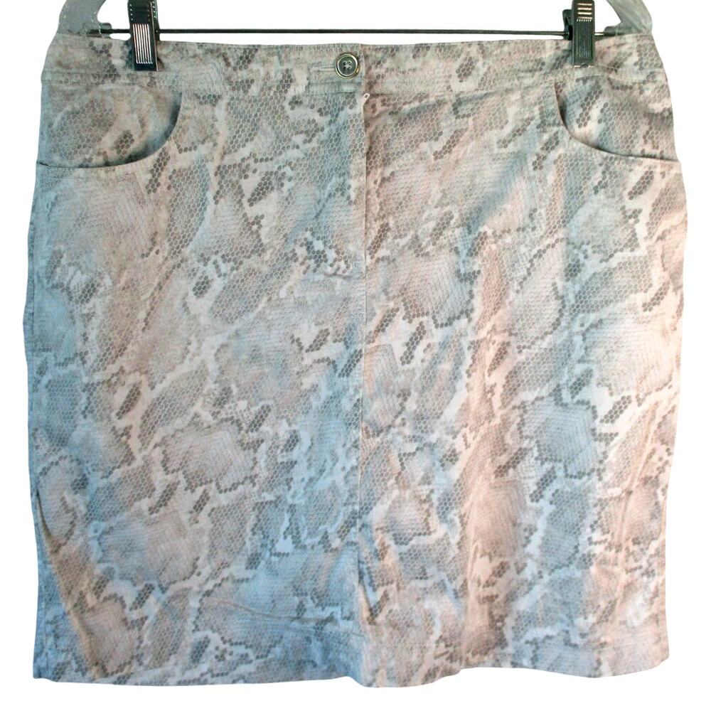 Chico's Women's Mid Rise White & Gray Snake Skin Print Zip Front Skirt Size 10